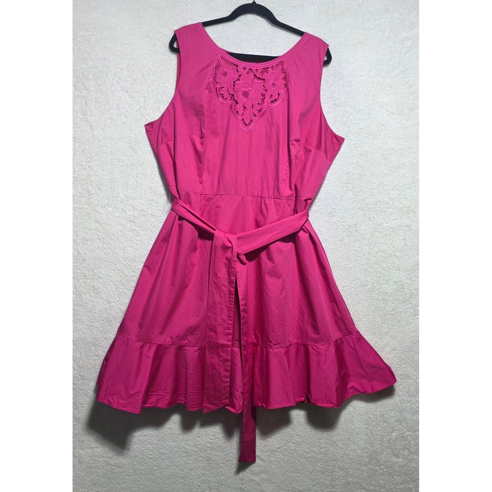 Talbots Women's Pink Cotton Eyelet Lace Yoke Fit & Flare Ruffle Dress 20W